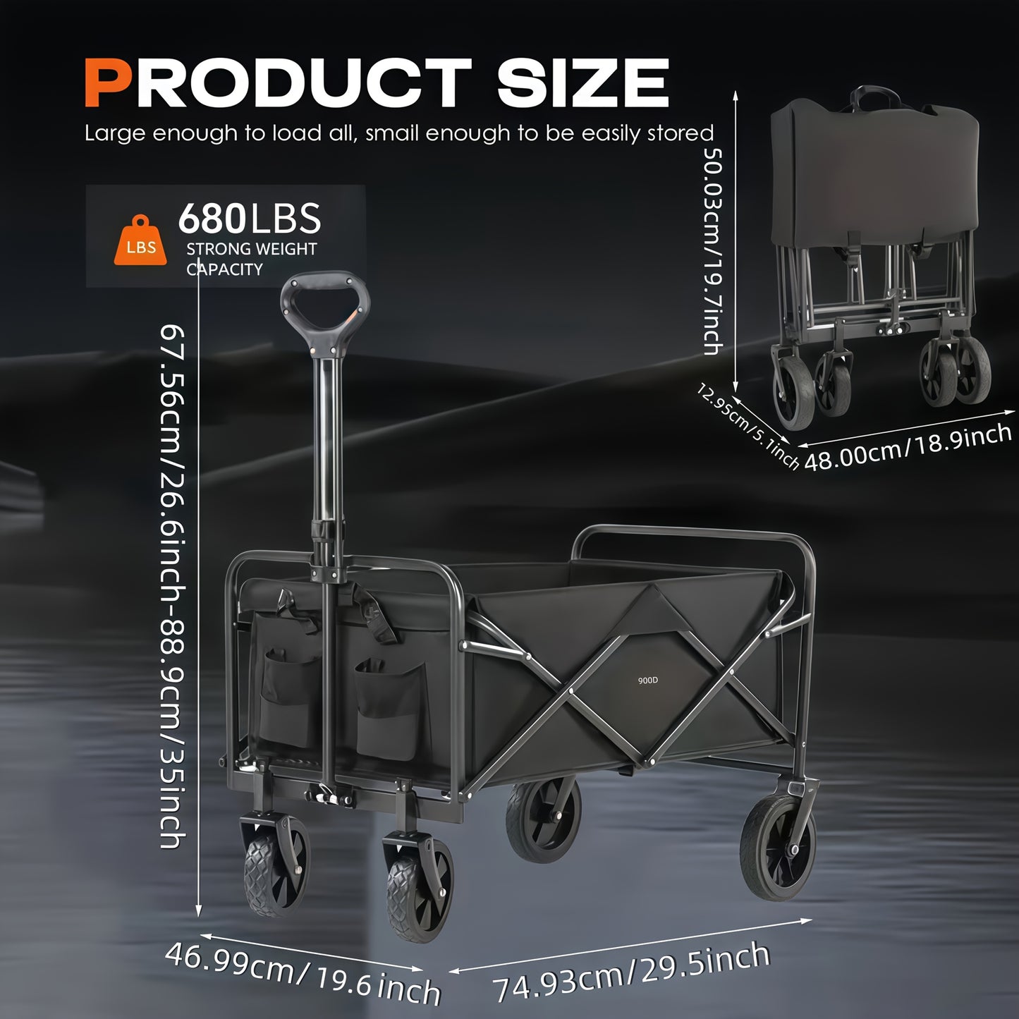 220LBS/ 450LBS/ 680LBS All Terrain Heavy Duty Folding Cart, Large Capacity Camping Utility Cart