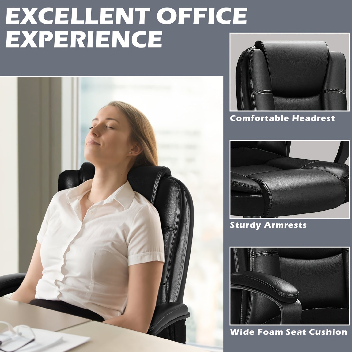 [Big And Tall Executive Chair] 400LBS High Back Ergonomic Adjustable Desk Chair, Faux Leather