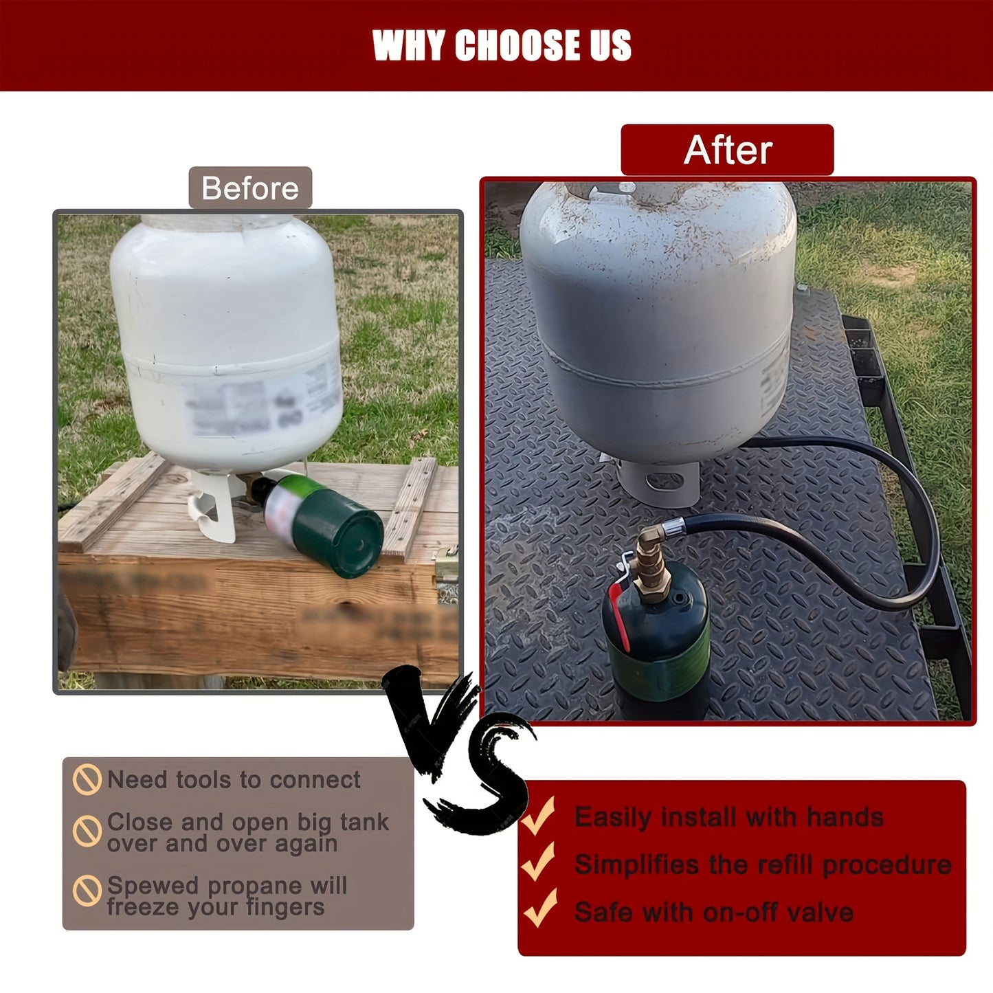 1 Lb Propane Tank Refill Adapter Kit, 3 Ft Hose W/Shutoff Valve, Fill 1 Lb Bottles From 20 Lb Tank