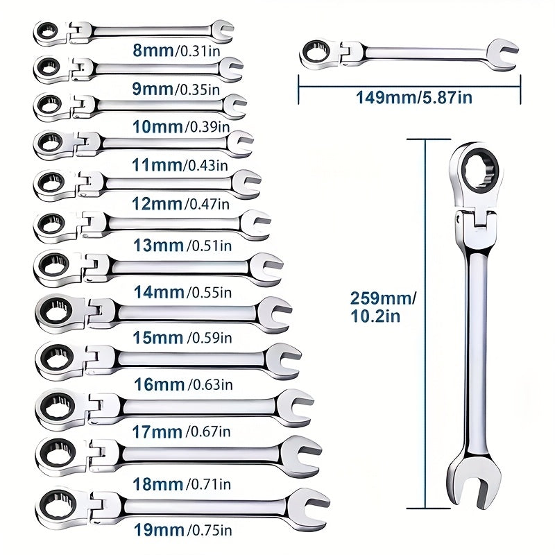 12/16pcs Double-ended Flexible Ratchet Wrench Set, Quick Wrench Set, Metric, 8-19/6-22 Mm, 72 Teeth