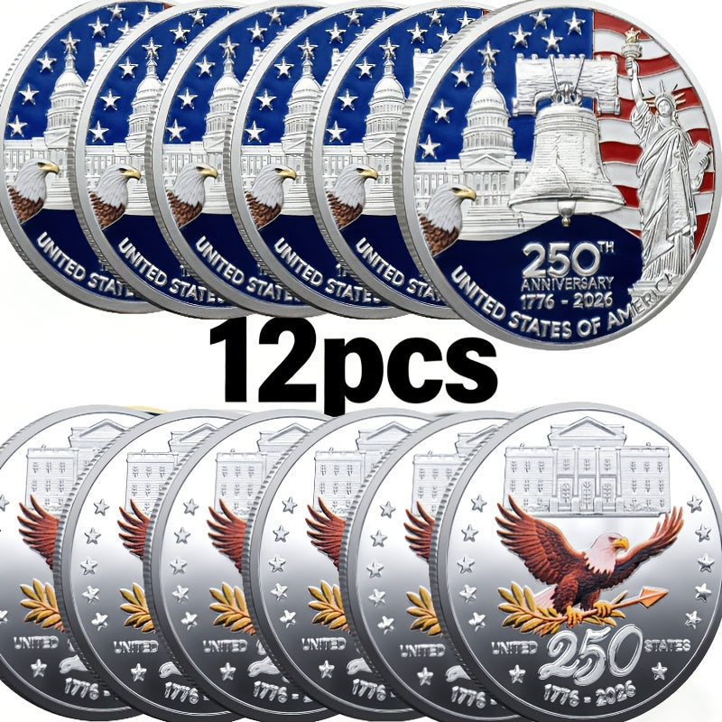 12pcs 2026 U.S. Independence 250th Anniversary Coin Set - 1776-2026 Replica Coins,W/Plastic Case