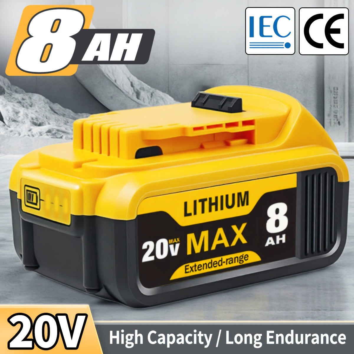 1/2-Pack 8.0Ah Replacement for Dewalt 20v Max XR - Lithium-Ion Batteries - High-Capacity