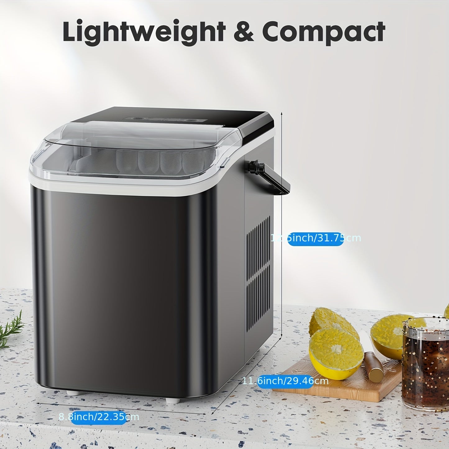 Portable Ice Maker Countertop w/Soft 9 Ice Cubes in 6 Minutes, 26.5lbs/24Hrs, Self-Cleaning