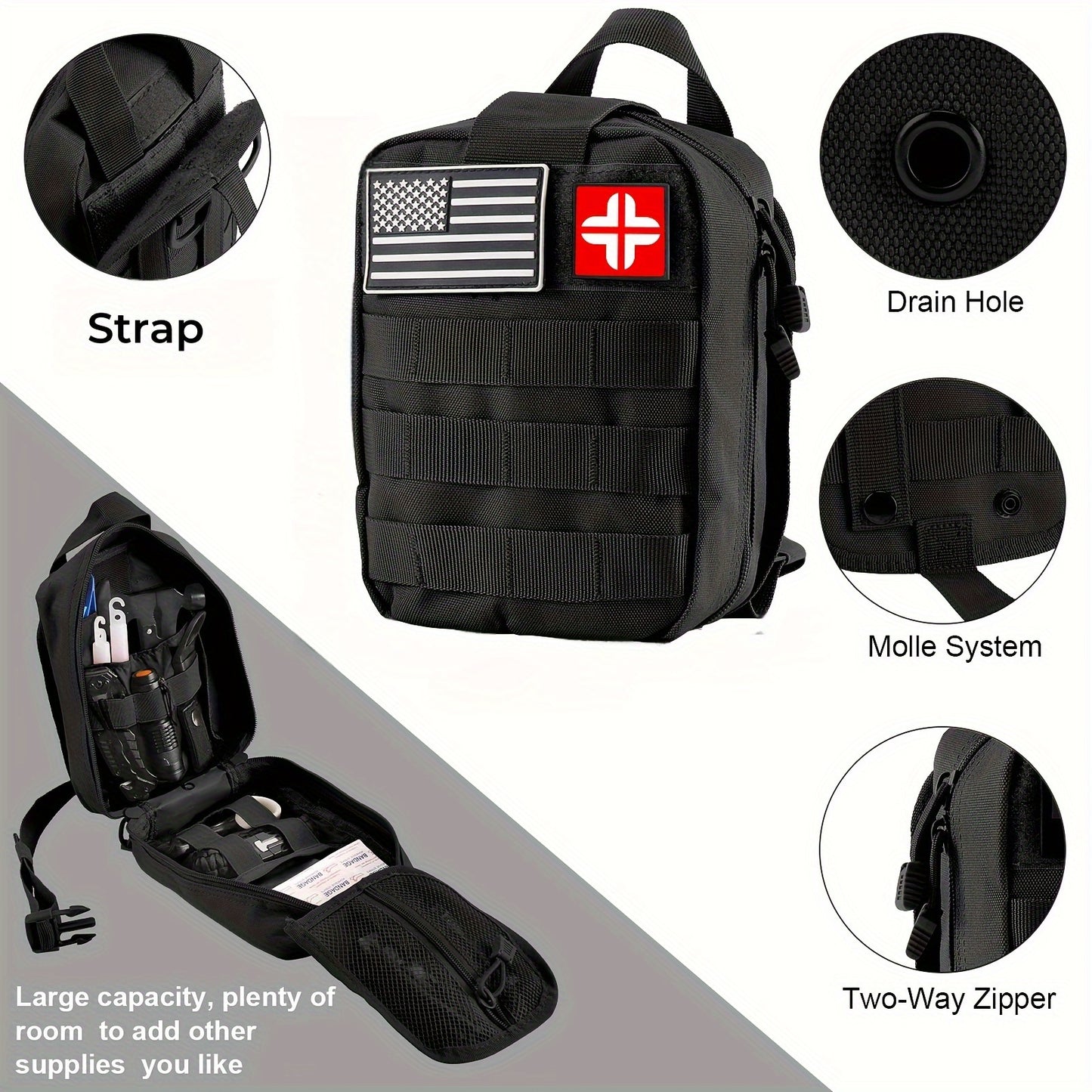 148-in-1 Professional First Aid Kit - Durable Nylon Construction, Normal Waterproof, and MOLLE Bag