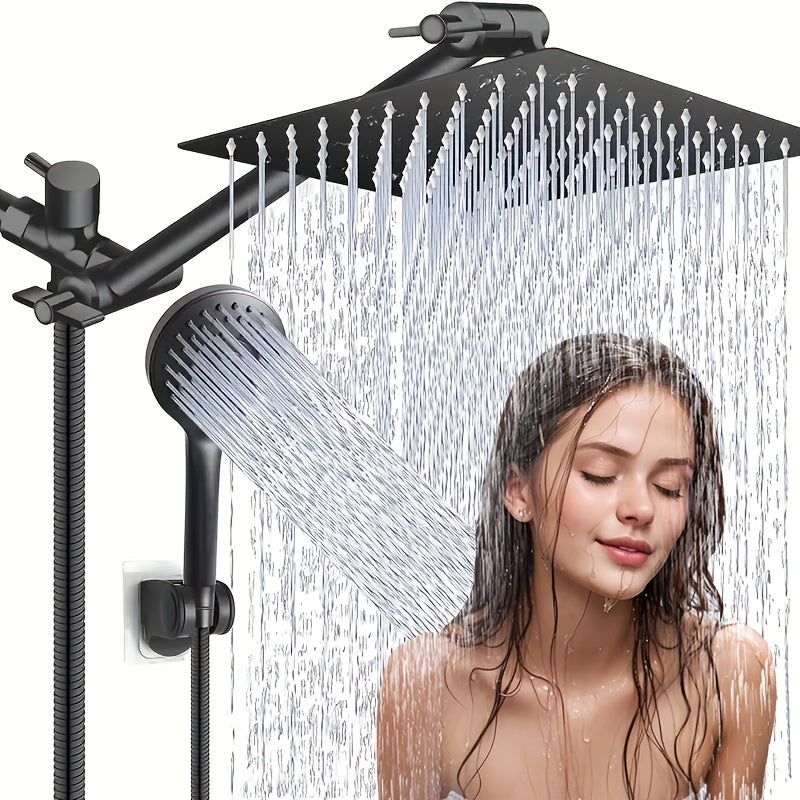 8 1/2" High Pressure Rainfall Shower Head/Handheld Shower Combo W/11" Extension Arm, 5 Settings