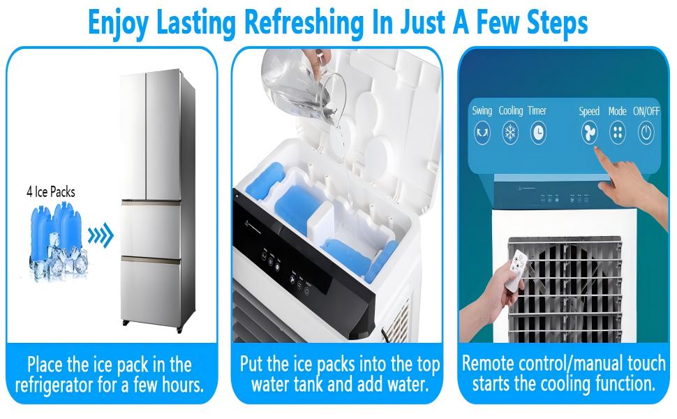 Evaporative Air Cooler, 1800CFM Swamp Cooler w/Remote 12H Timer, 4 Ice Packs, 3 Modes, 8.4 Gallon