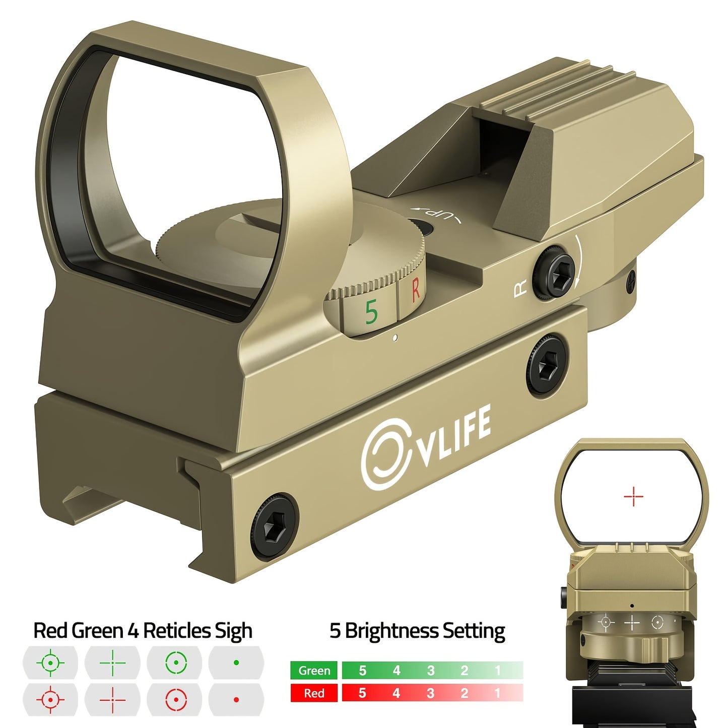 1X22X33 Red/Green Dot Gun Sight with 20mm Rail - Tactical Red Dot Sight, 4 Reticle Patterns