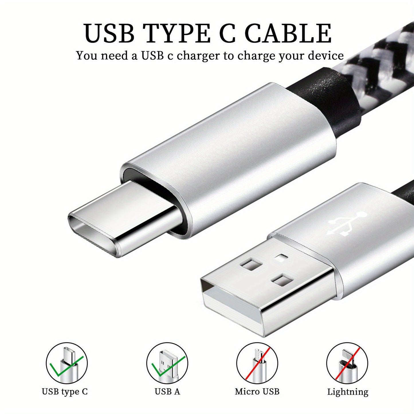 5 Pack Nylon Braided USB C Cables | 3A Fast Charging, Supports 50-80W Output Power