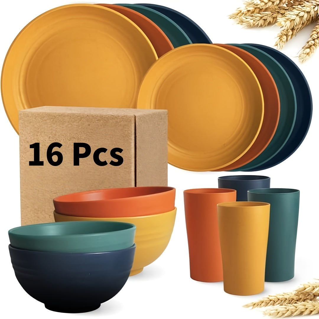 16/17/32pcs Kitchen Dinnerware Set Made from Wheat Straw, 4 Or 8 People. Unbreakable Modern Dishes