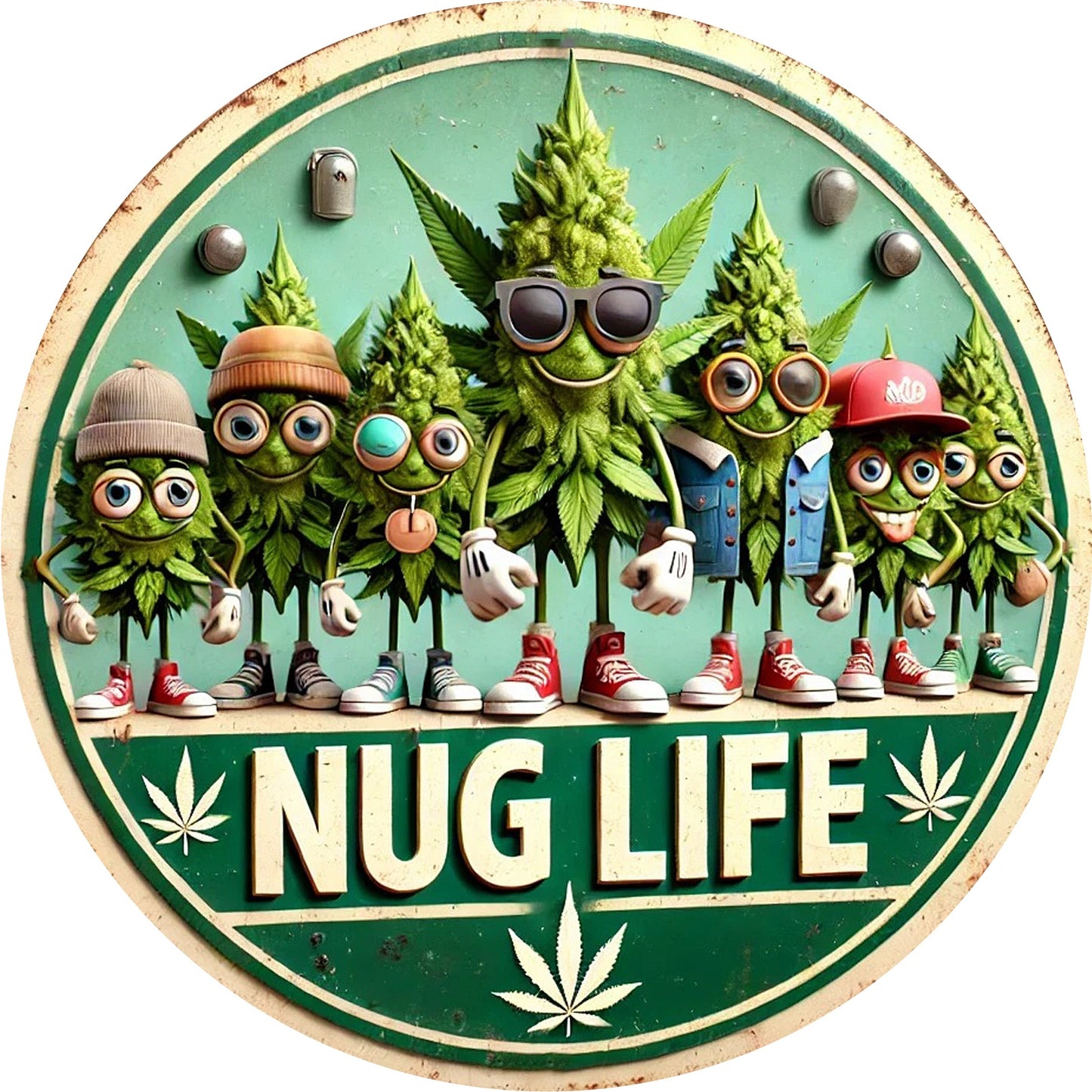 1pc Vintage Style Metal Aluminum Wall Art Sign - 8x8 Inch NUG LIFE Cannabis-Themed