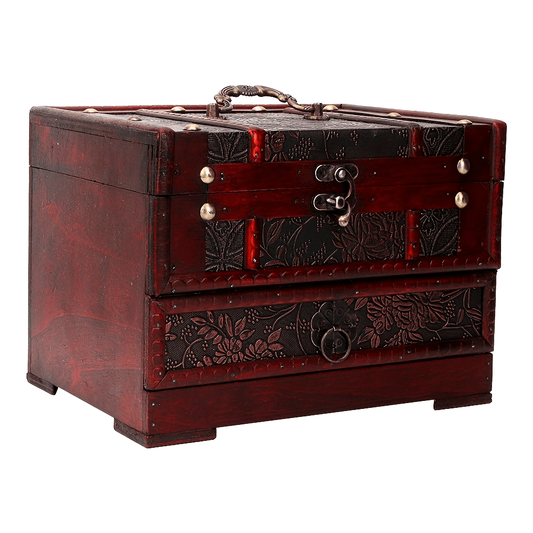 1 Set Elegant Vintage Wooden Jewelry Box w/Mirror - Classic Design, Necklace & Earring Storage