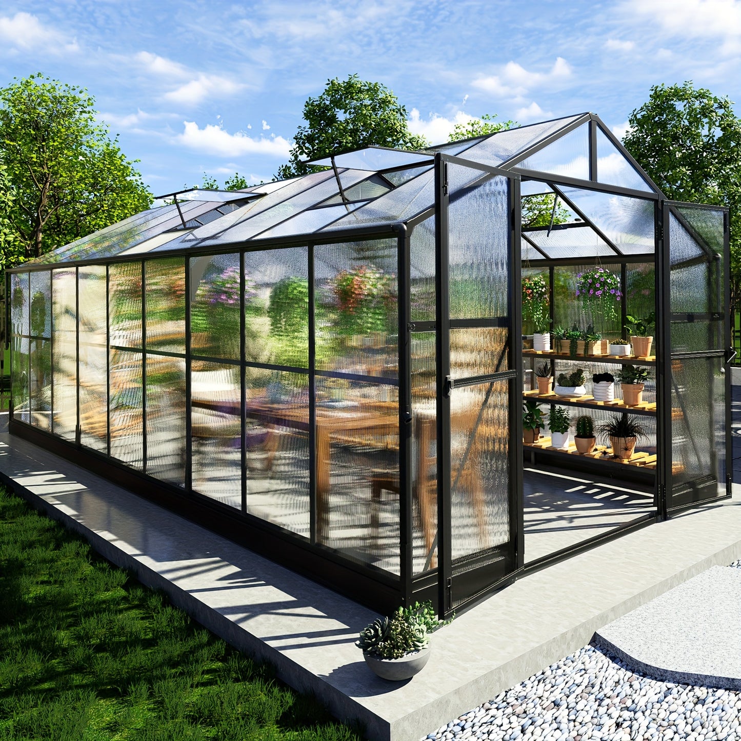 AMERLIFE Grandiose Polycarbonate Greenhouse - Quick-Connect System, Spacious Walk-In Design, 4 Vents