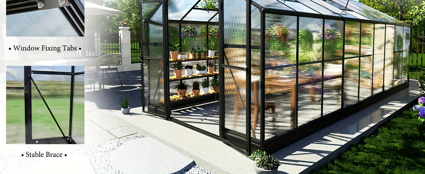 AMERLIFE Grandiose Polycarbonate Greenhouse - Quick-Connect System, Spacious Walk-In Design, 4 Vents