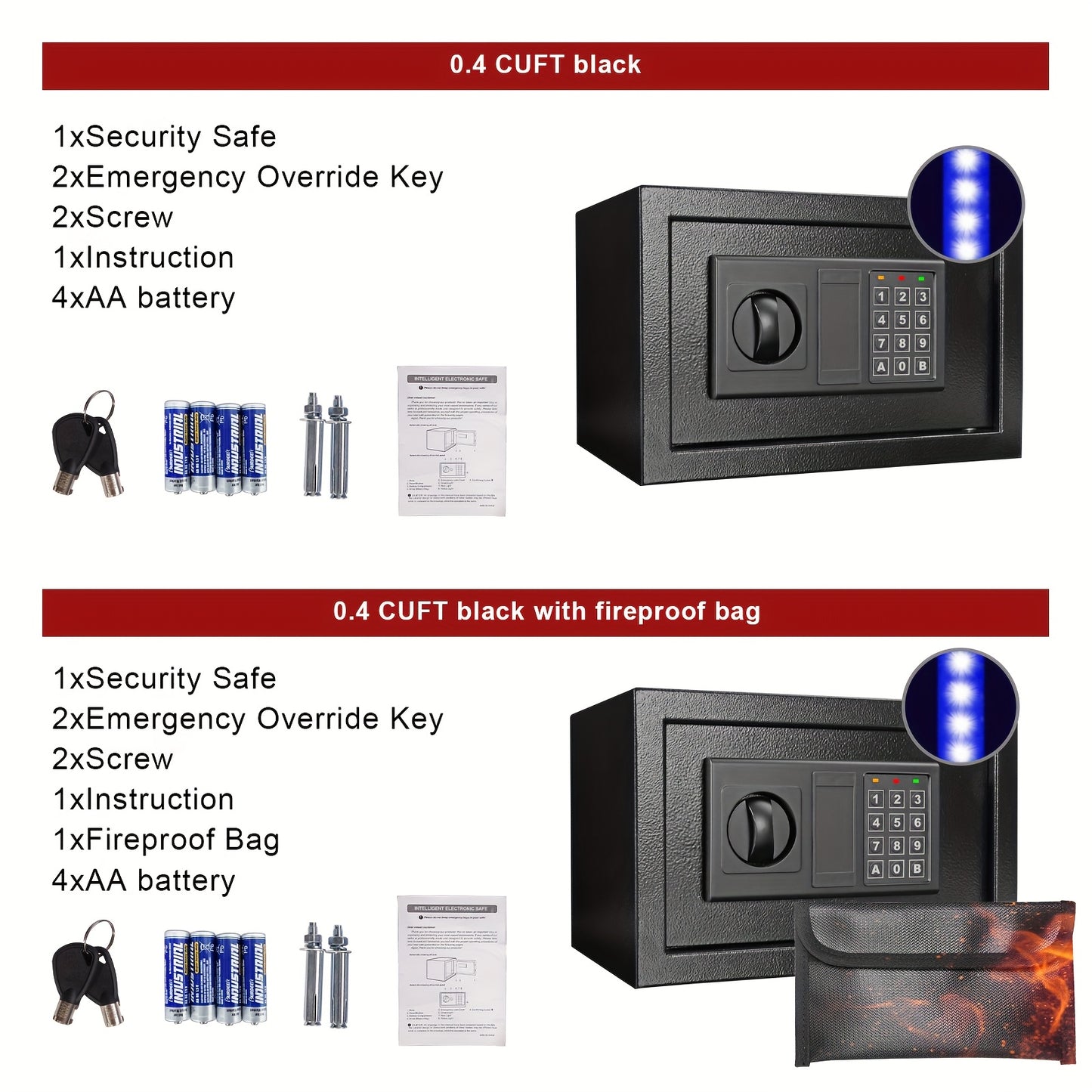 HOMEYUER Safe Box with 4pcs LED Sensor Light, Hidden Safe Box with Key & Digital Lock