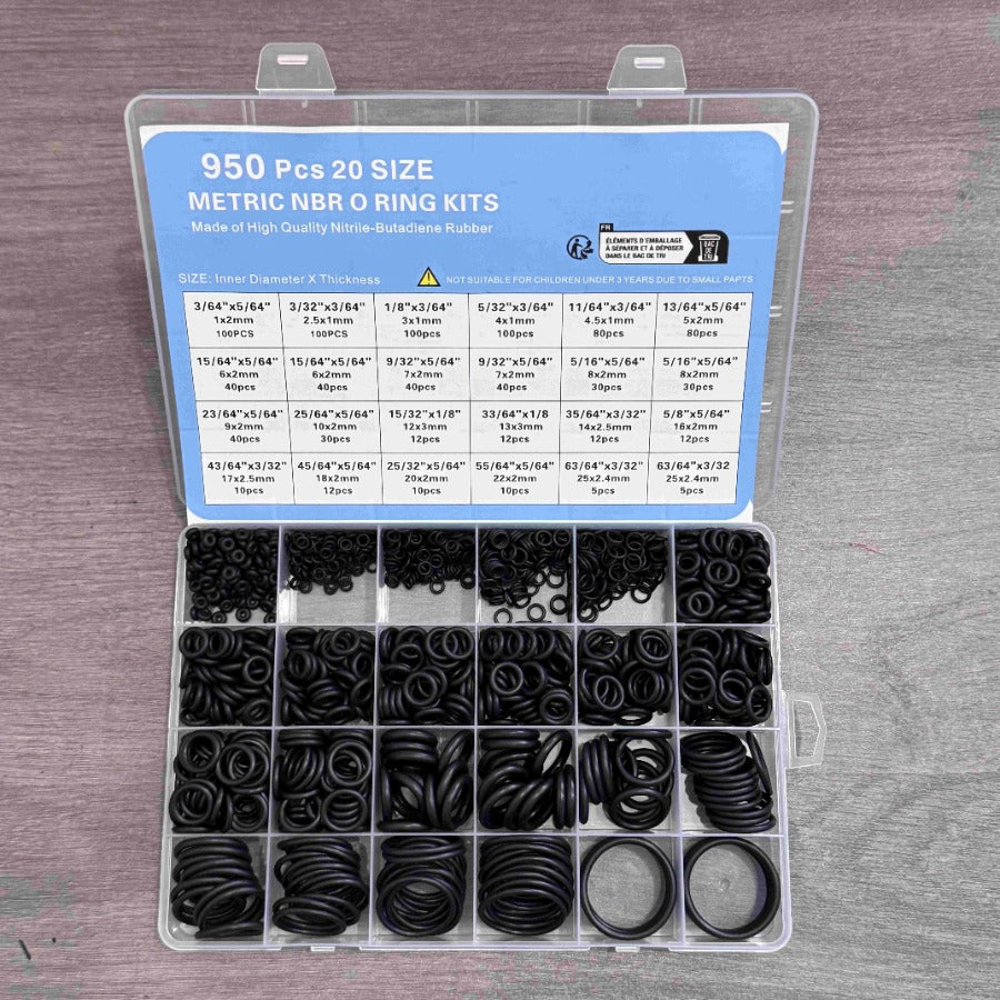 950pcs Nitrile O-Ring Seals Heavy-Duty Seal Kit, 20 Sizes/Pressure Washers, Pneumatics, Automotive