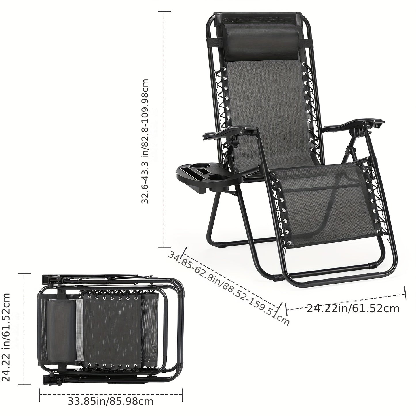 SweetCrispy Set Of 2 Portable Recliner Chair Beach Camping Patio Chair, Outdoor Folding Lounge Chair