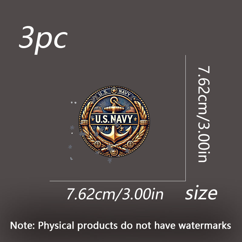 Set of 3 Vinyl Decals Featuring a U.S. Navy Theme, 3X3 Inches Round, And Durable