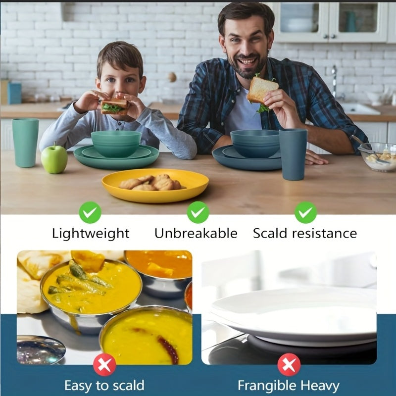 Unbreakable Plates, Bowls & Cups/Wheat Straw Tableware Set/4/16/32pcs Dishwasher Safe, Lightweight