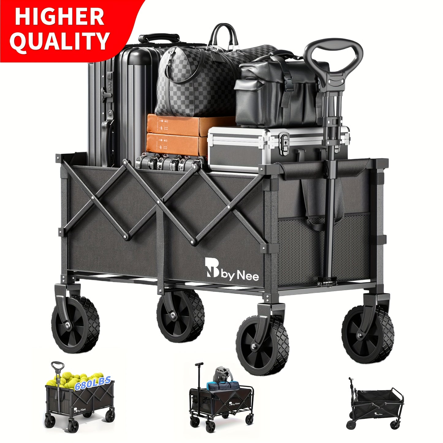 Heavy Duty Collapsible Cart With All Terrain Tires, Strong Load Bearing, Iron Frame, Track And Field