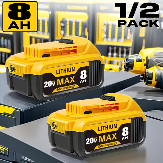 1/2-Pack 8.0Ah Replacement for Dewalt 20v Max XR - Lithium-Ion Batteries - High-Capacity