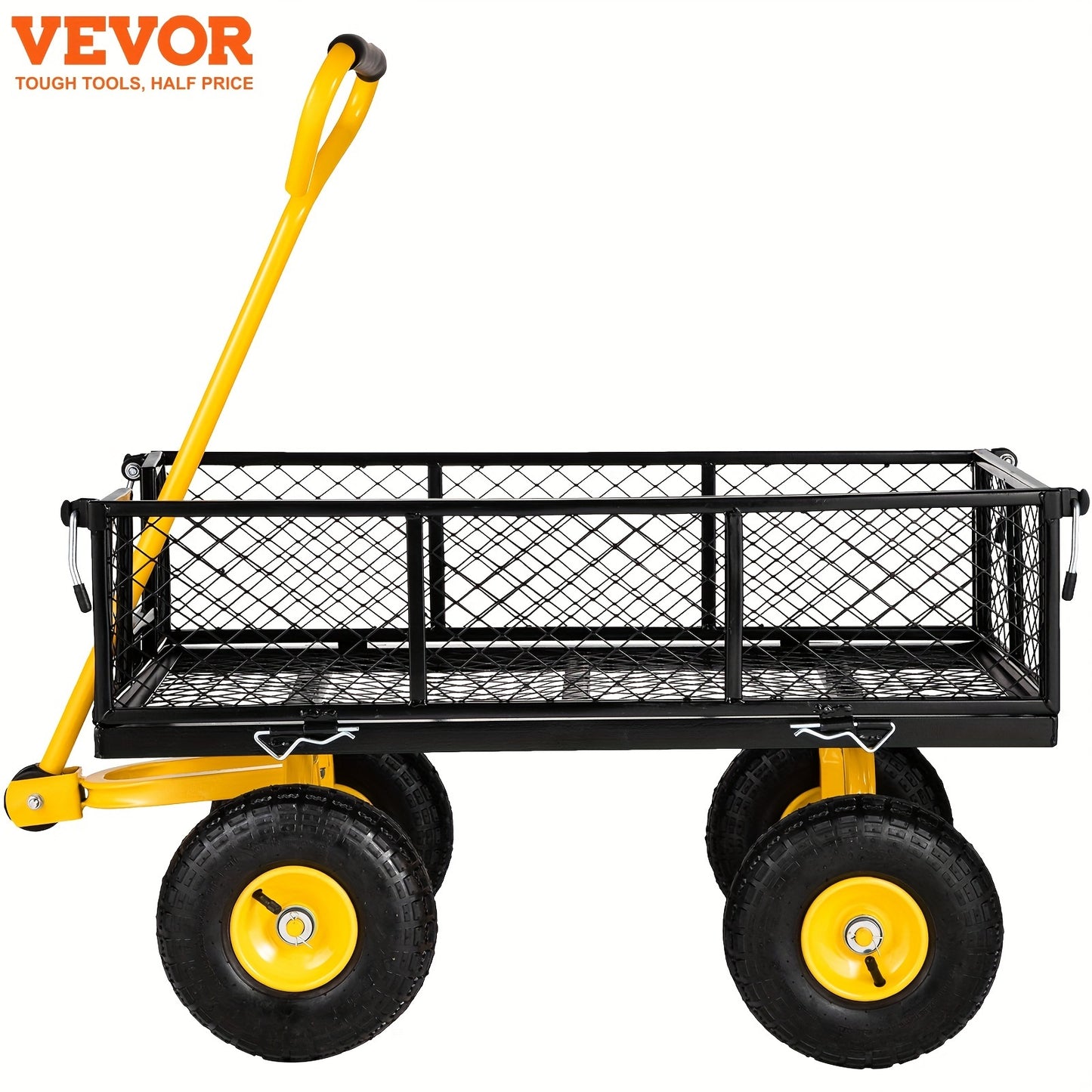 VEVOR Steel Garden Cart, Heavy Duty 900 lbs Capacity, w/Mesh Sides Utility Metal Wagon/10"Tires