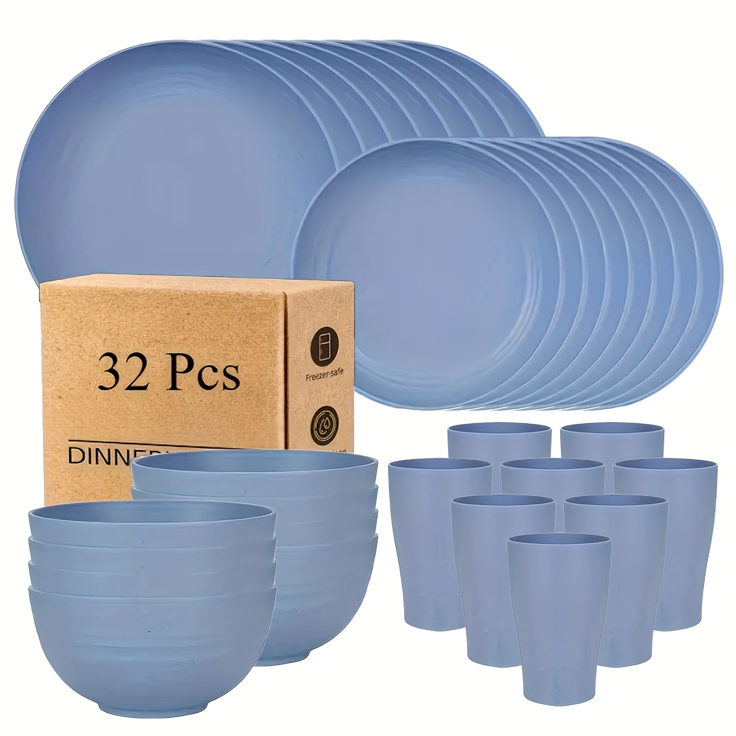 16/17/32pcs Kitchen Dinnerware Set Made from Wheat Straw, 4 Or 8 People. Unbreakable Modern Dishes