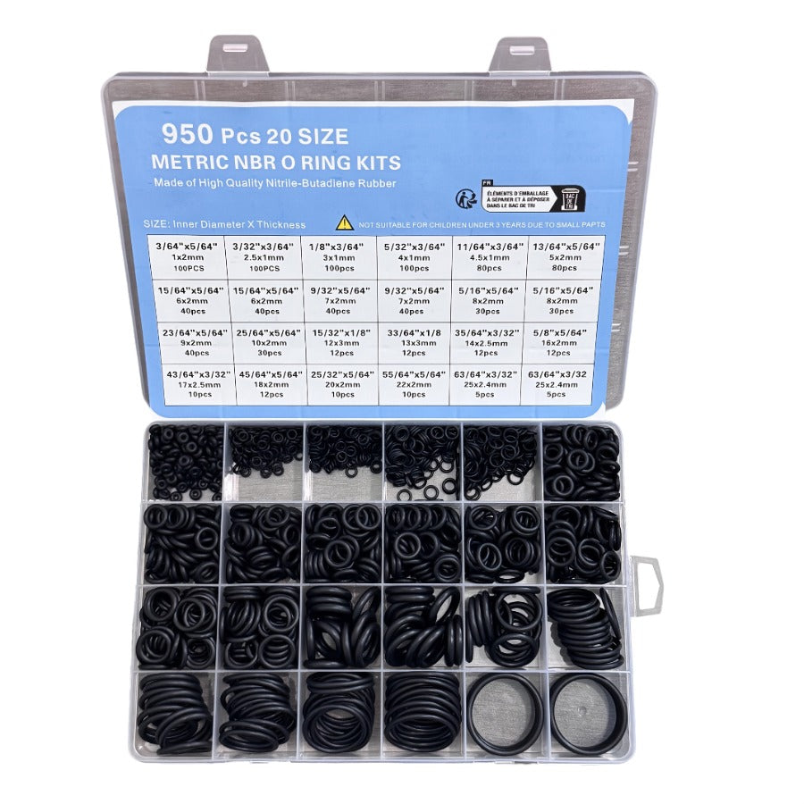 950pcs Nitrile O-Ring Seals Heavy-Duty Seal Kit, 20 Sizes/Pressure Washers, Pneumatics, Automotive