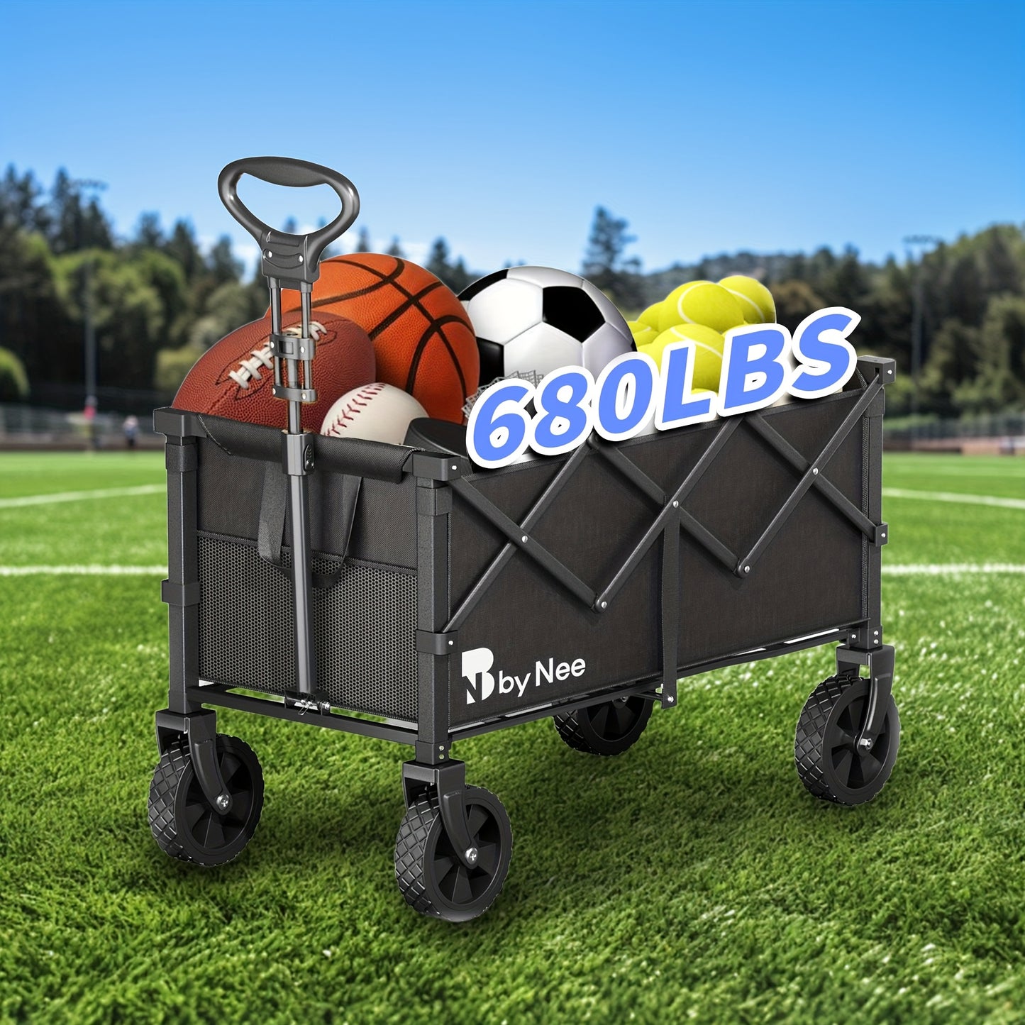Heavy Duty Collapsible Cart With All Terrain Tires, Strong Load Bearing, Iron Frame, Track And Field