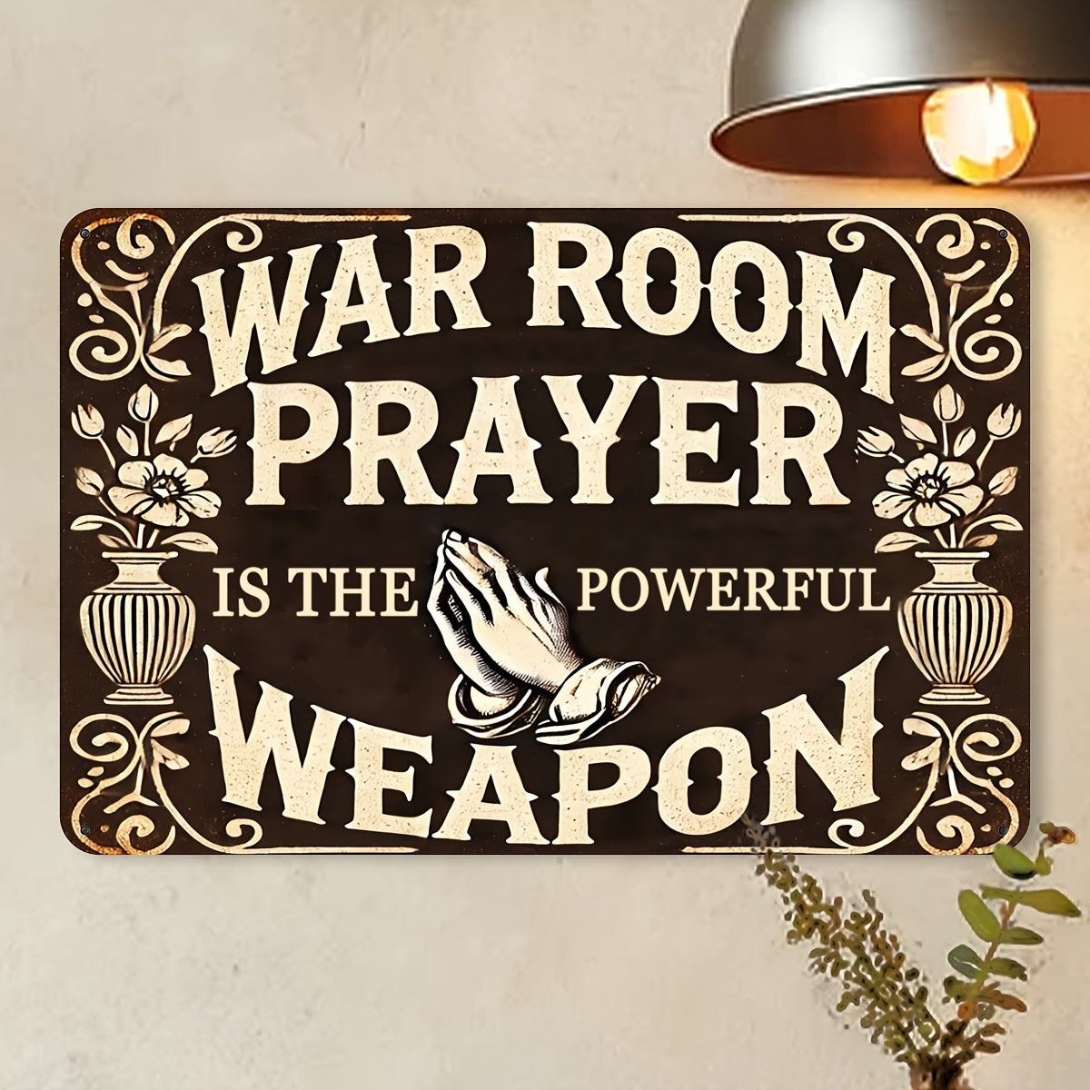 Prayer Is a Powerful Weapon" Vintage Metal Sign - 8x12 Inches, Waterproof & Windproof