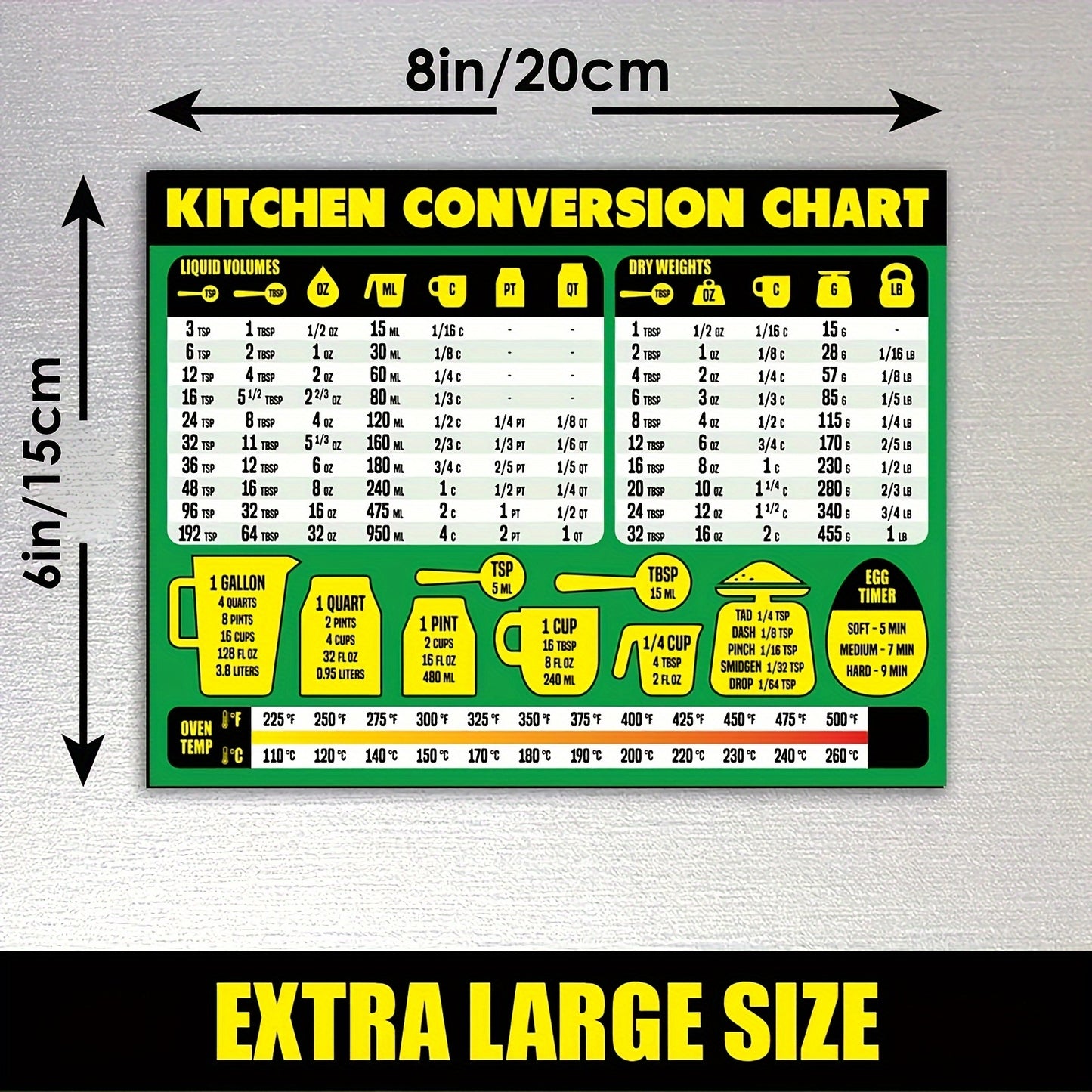 Kitchen Conversion Magnet/Imperial & Metric Chart For Cooking-Baking/Weight, Liquid & Temp 6"x8"