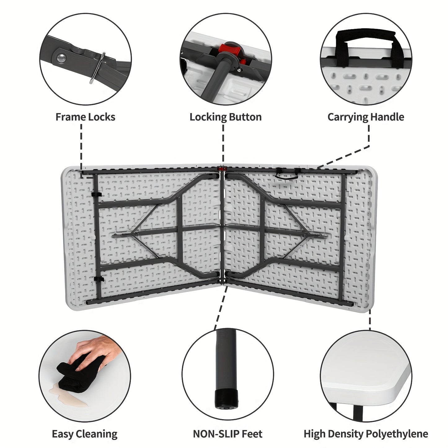 [Portable Folding Table] Portable 4ft/6ft Plastic Folding Table - White Dining Table