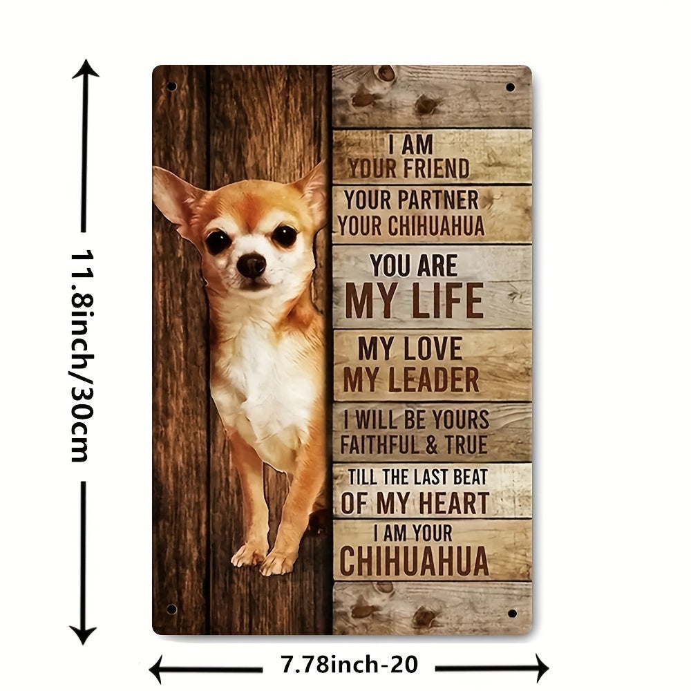 Vintage Metal Chihuahua Sign: 'I Am Your Friend, Your Partner, Your Chihuahua' 8" X 12"