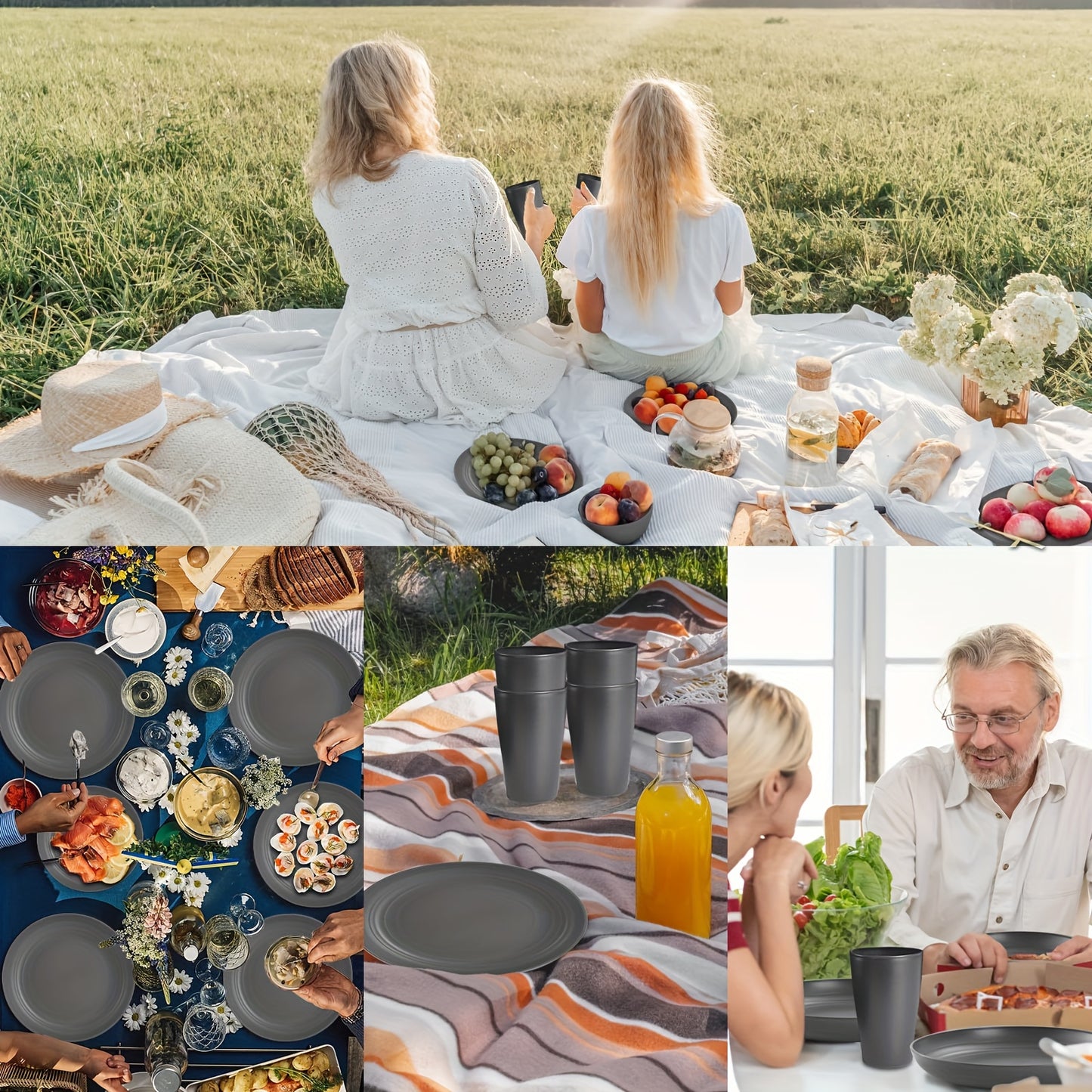 16/17/32pcs Kitchen Dinnerware Set Made from Wheat Straw, 4 Or 8 People. Unbreakable Modern Dishes