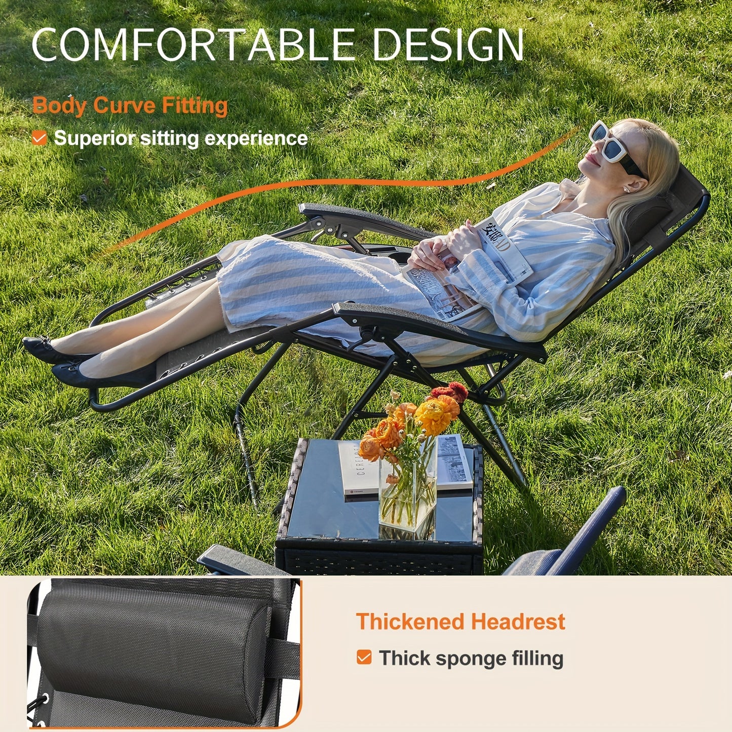 SweetCrispy Set Of 2 Portable Recliner Chair Beach Camping Patio Chair, Outdoor Folding Lounge Chair