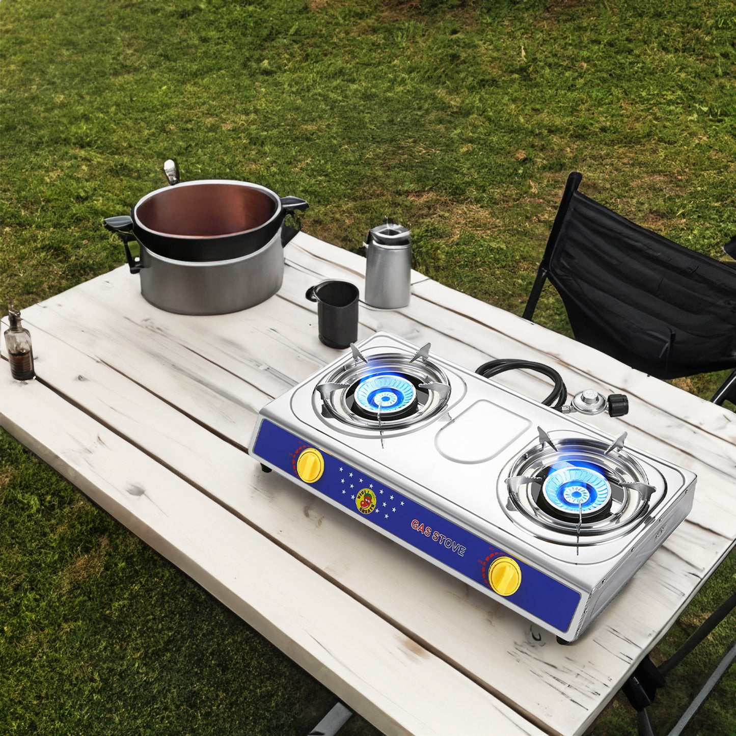 Vivicreate 25000 BTU 2 burner stainless steel panel auto ignition Camping Propane Gas Outdoor