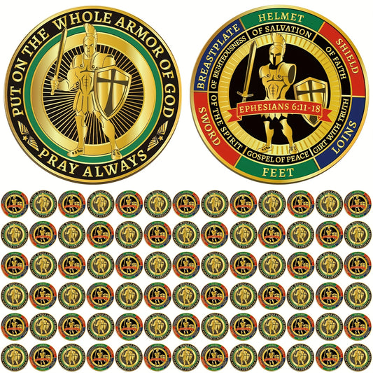 80pcs Put On The Whole Armor Of God Challenge Coins Round Metal Commemorative Coins Golden Prayer