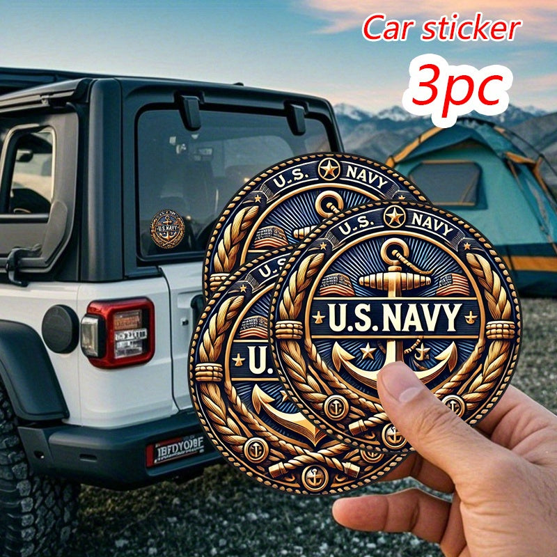Set of 3 Vinyl Decals Featuring a U.S. Navy Theme, 3X3 Inches Round, And Durable