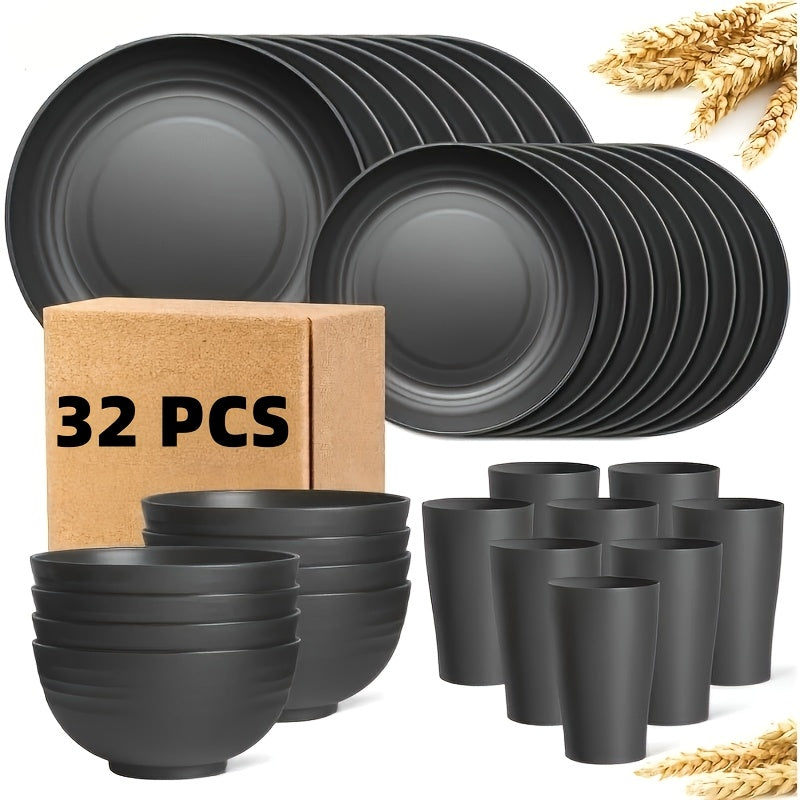 16/17/32pcs Kitchen Dinnerware Set Made from Wheat Straw, 4 Or 8 People. Unbreakable Modern Dishes