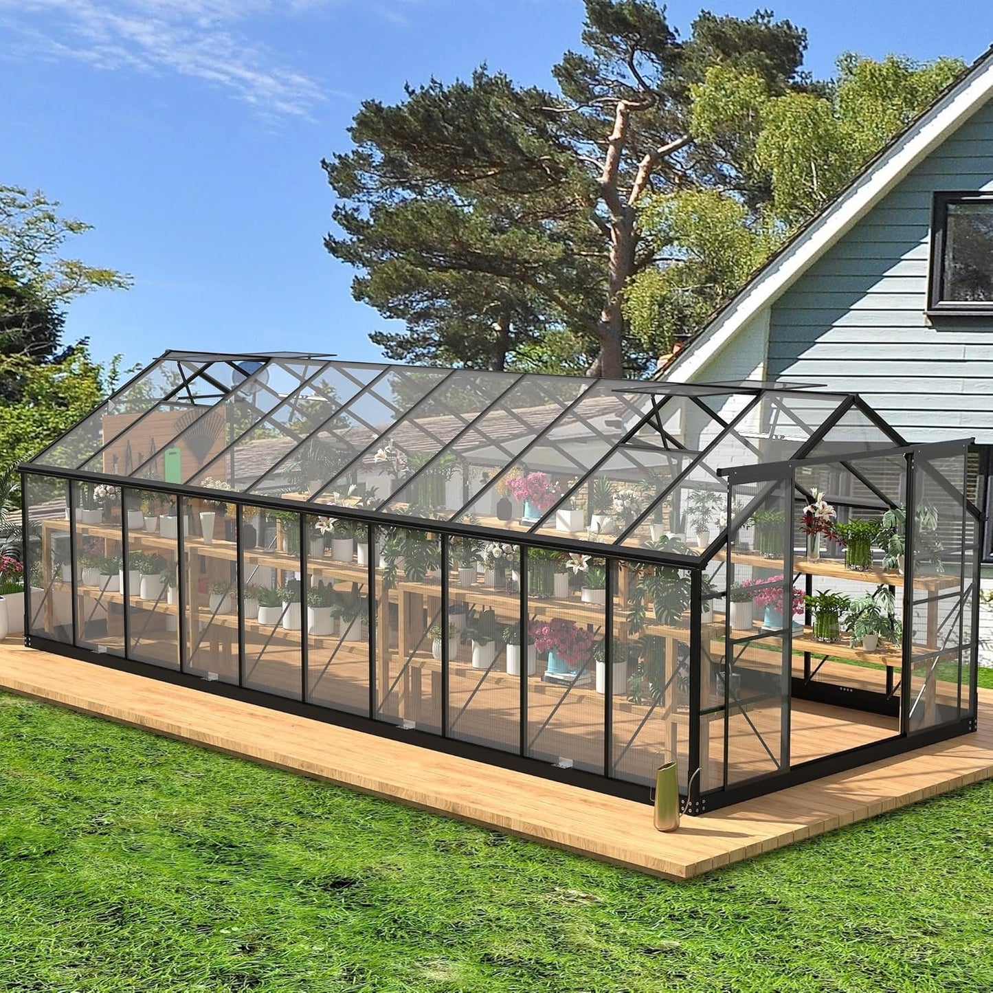 Greenhouses For Planting Flower And Vegetable Outdoors, 8x20FT Polycarbonate Greenhouses