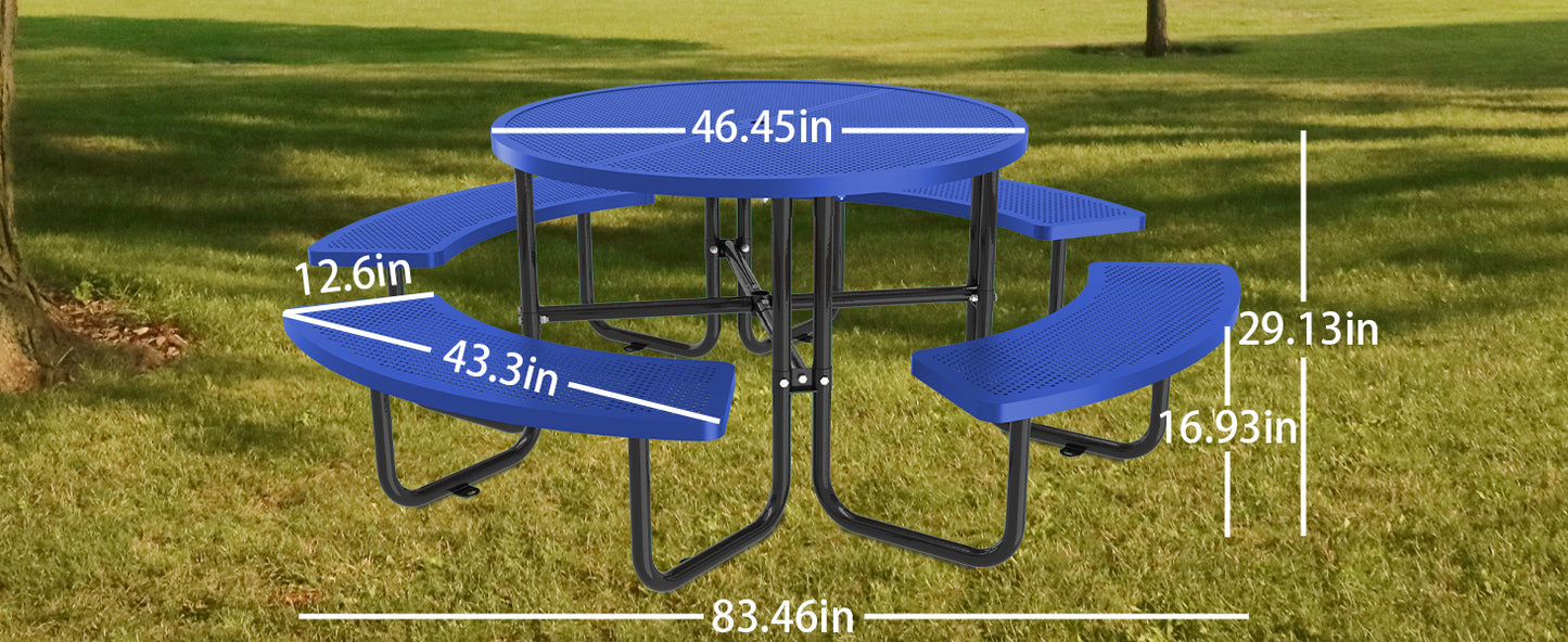 LZBEITEM Round Metal Picnic Table with Umbrella Hole, 46" Steel Portable Picnic Table Courtyard BBQ