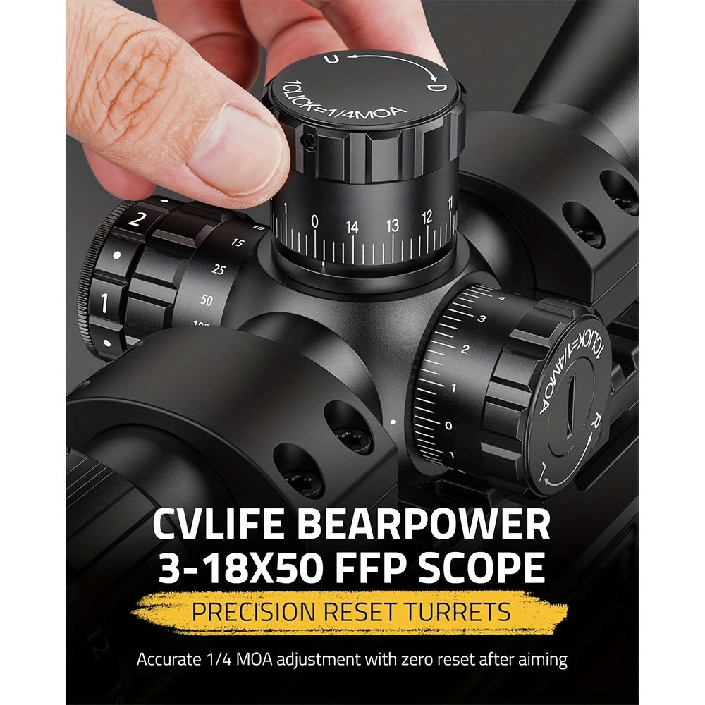 First Focal Plane Scope With MOA Illuminated Reticle, Zero Stop, Zero Reset, Parallax Adjustment - 30mm Tube With Scope Rings