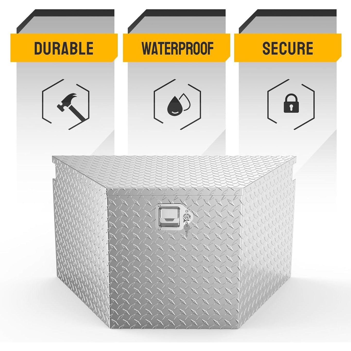 Aluminum truck toolbox with T-shaped handle lock and key, made of aluminum