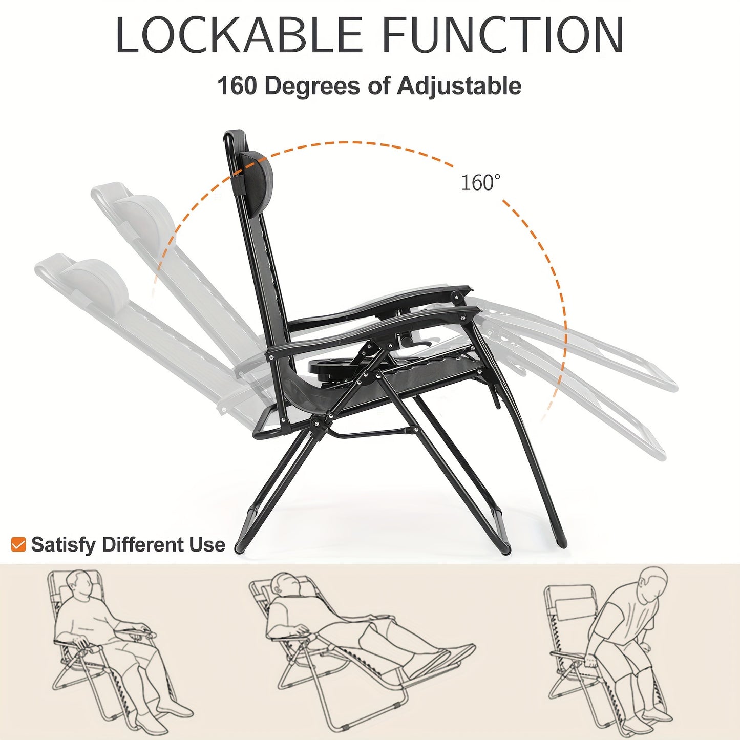 SweetCrispy Set Of 2 Portable Recliner Chair Beach Camping Patio Chair, Outdoor Folding Lounge Chair