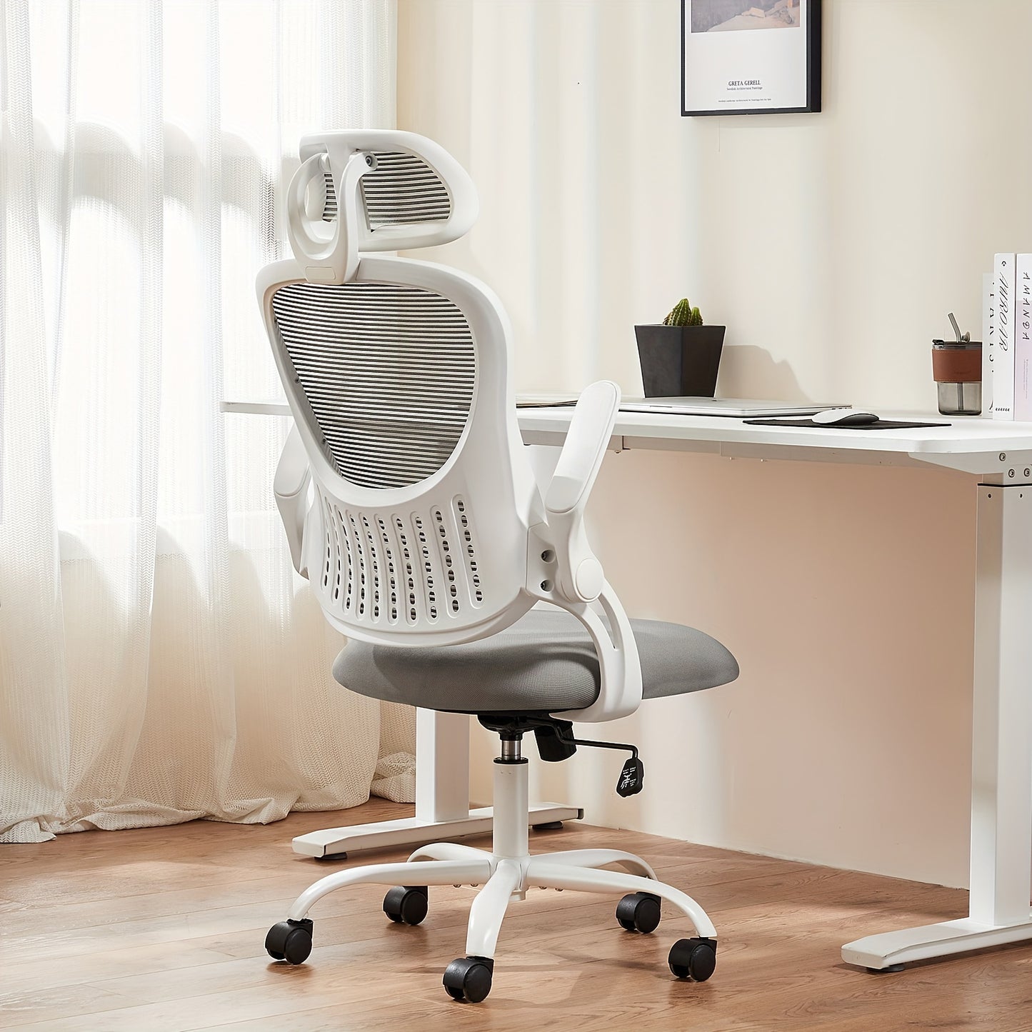 Executive Comfort High-Back Mesh Office Chair - Ergonomic Lumbar Support, Headrest, Flip-up Arms
