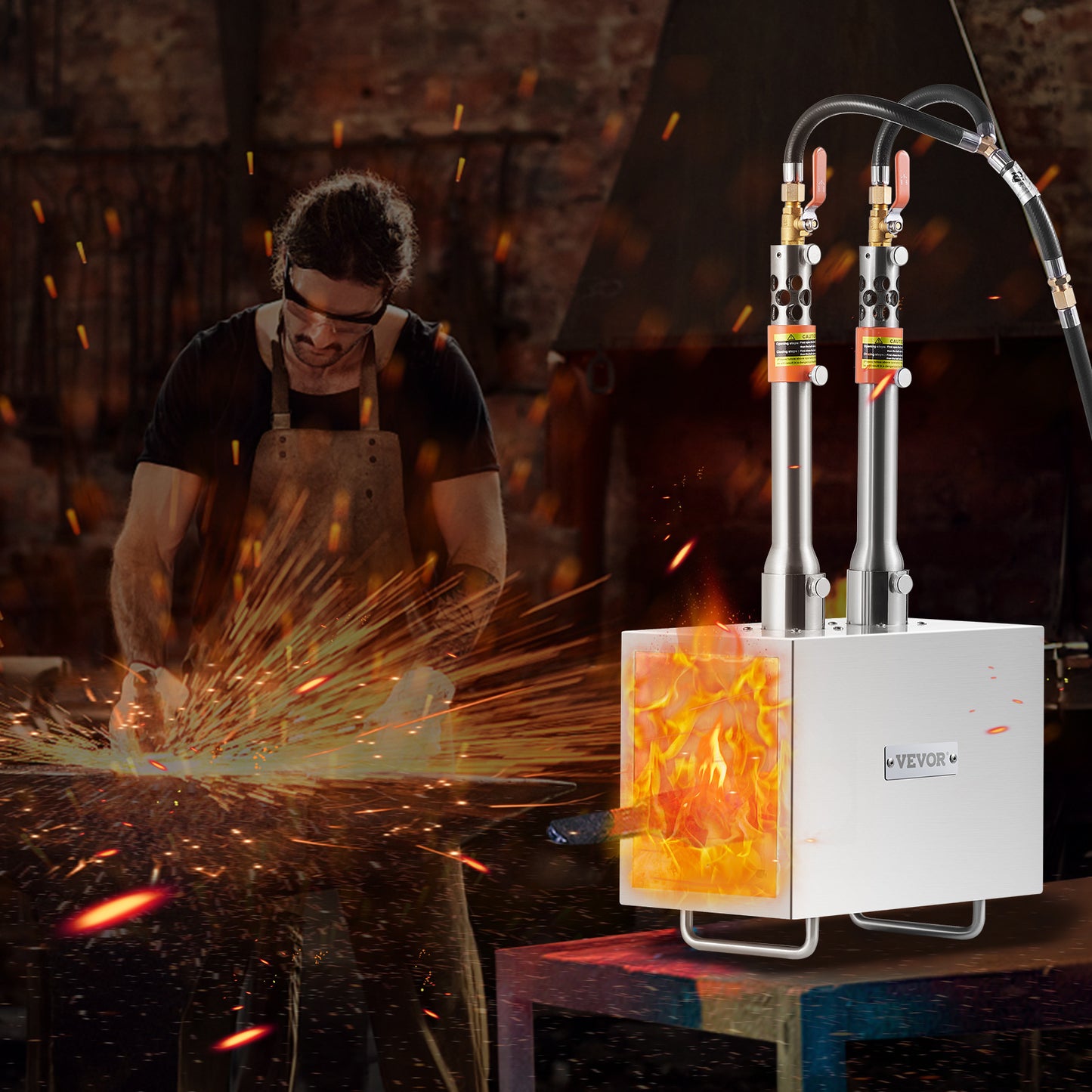 VEVOR Portable Propane Forge 1 Burner/2 Burner/3 Burner Farrier Forge 2600℉ Knife Metal Square