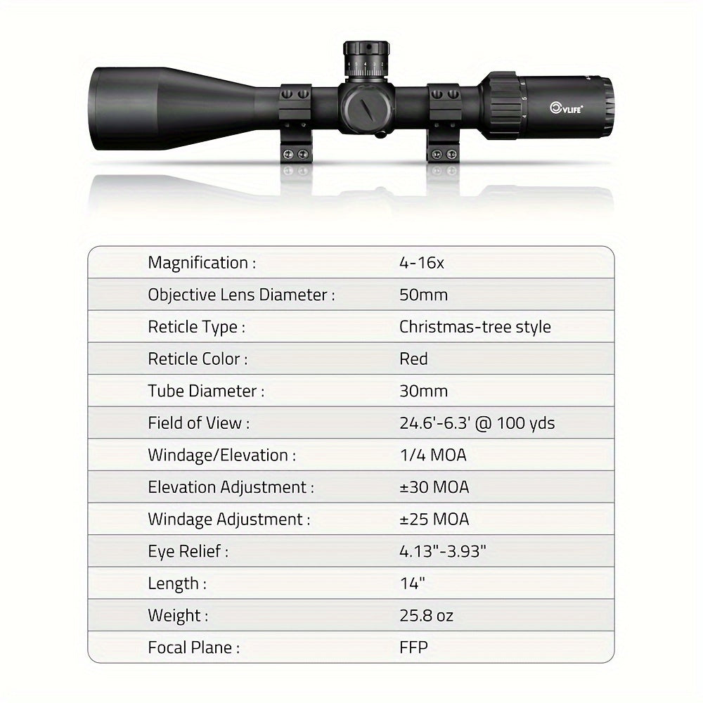 First Focal Plane Scope With MOA Illuminated Reticle, Zero Stop, Zero Reset, Parallax Adjustment - 30mm Tube With Scope Rings