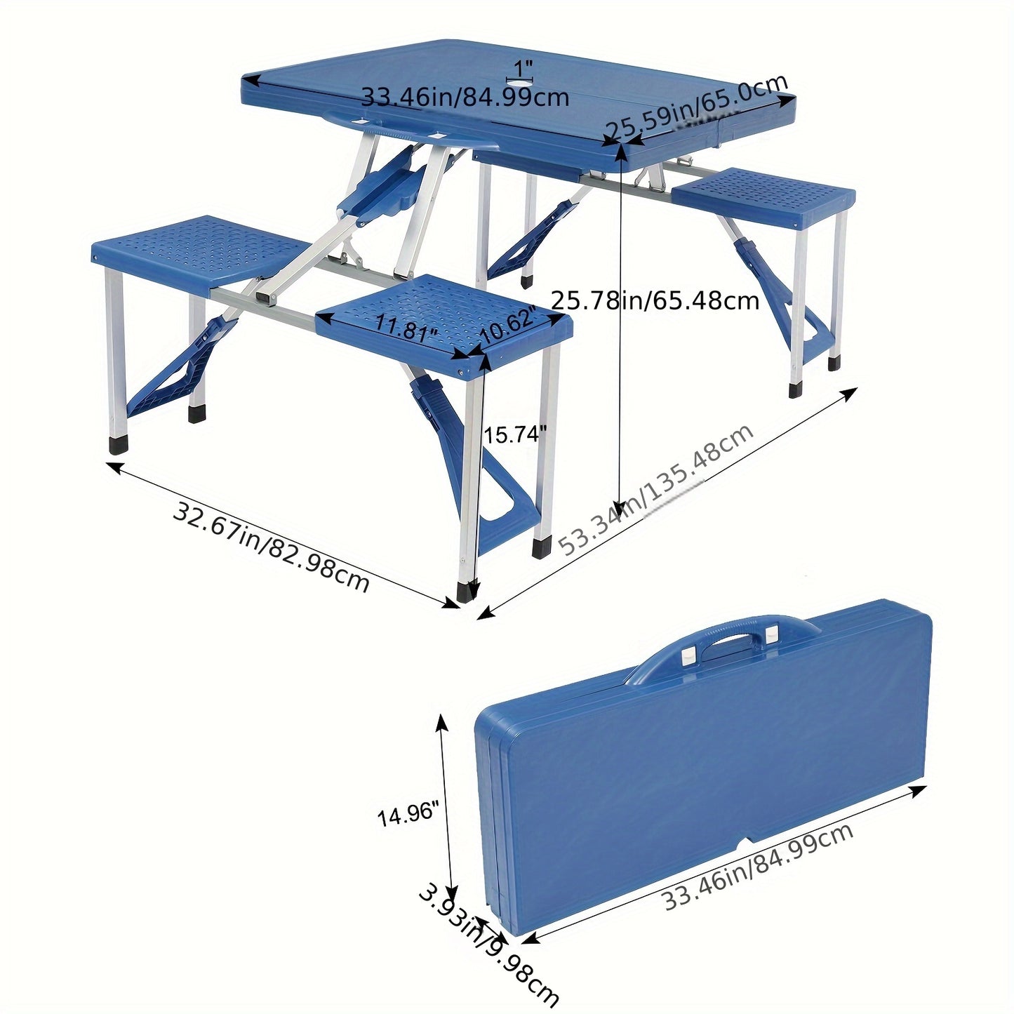 Blue Plastic Camping Table And Chair Set, Combined Table And Chair, 53.35*32.68*25.79inch, 110.23LB