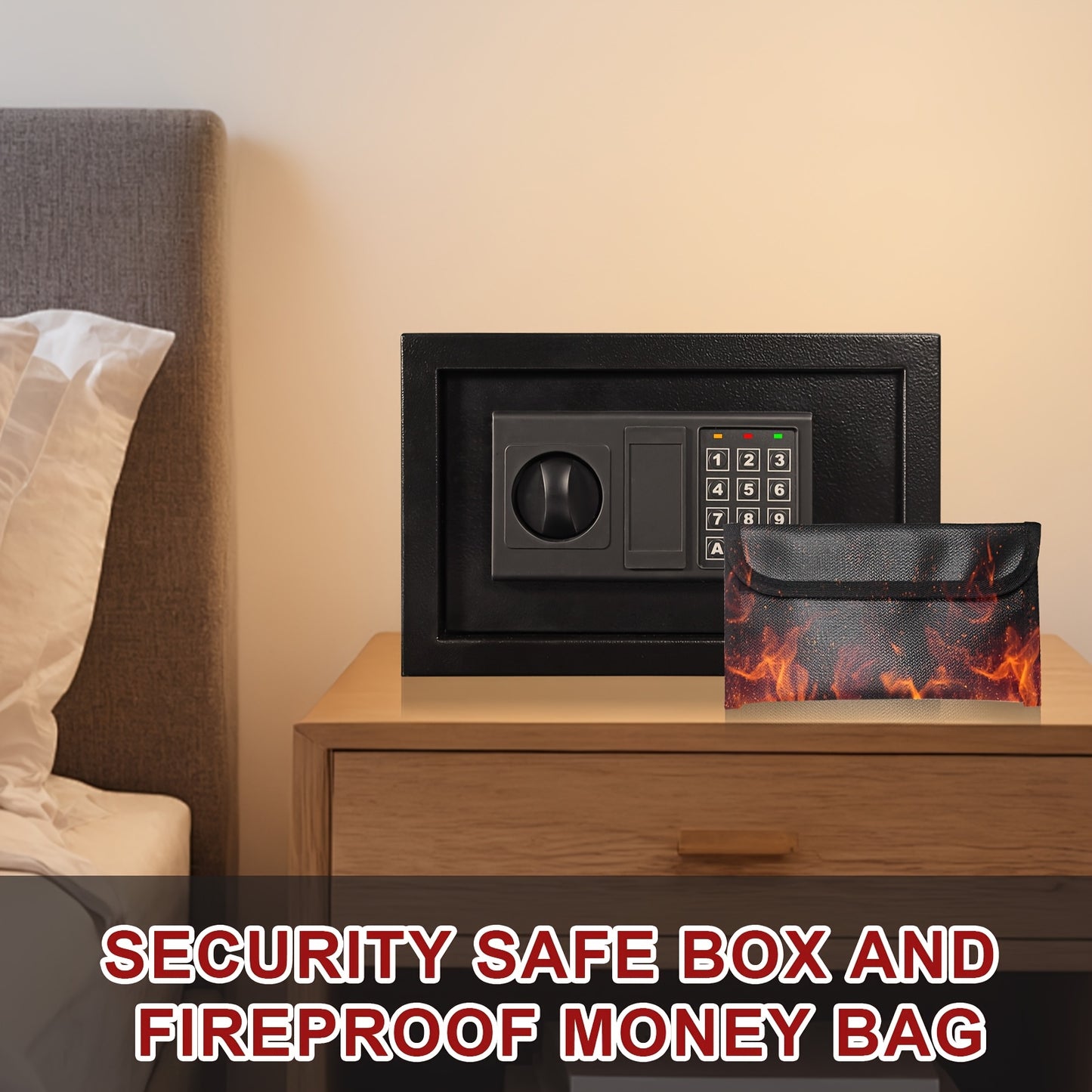 HOMEYUER Safe Box with 4pcs LED Sensor Light, Hidden Safe Box with Key & Digital Lock