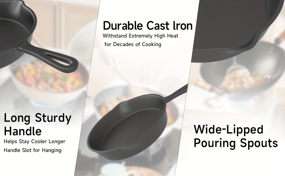 3pcs Non-Stick Cast Iron Skillet Set with Drip Spout - Perfect for Holiday Cooking, RV & Campfire
