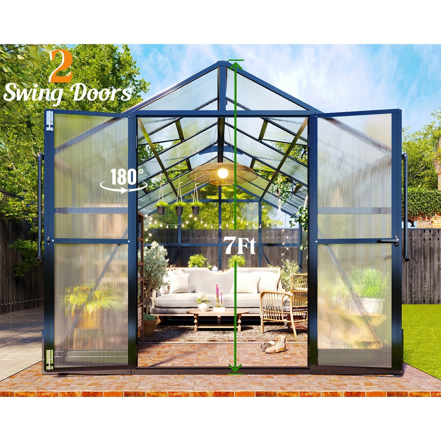 Premium 8x18FT Polycarbonate Greenhouse/Quick-Connect, Aluminum Construction/2 Swing Doors